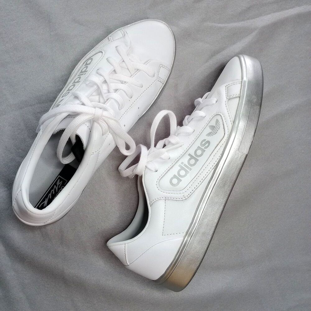 Adidas Originals Sleek White Leather Sneakers Low Top Lace-up Shoes Womens 8